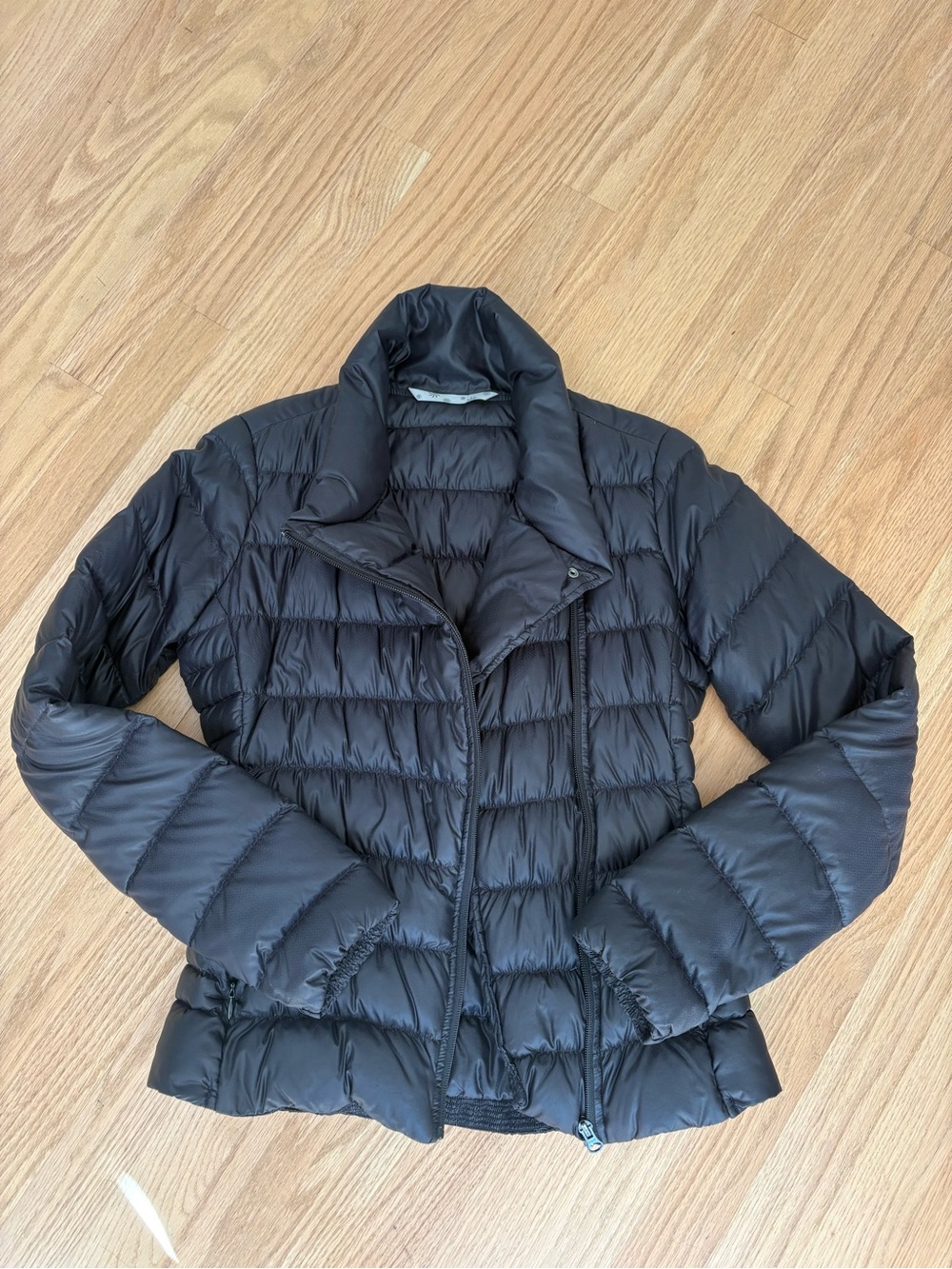 Athleta goose down motorcycle jacket black